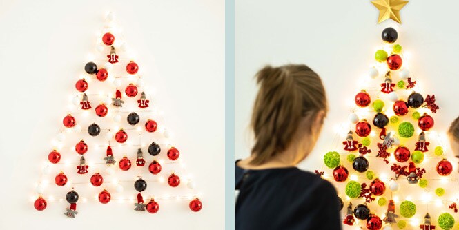 Christmas tree on wall decoration idea using Command™ clear hooks
