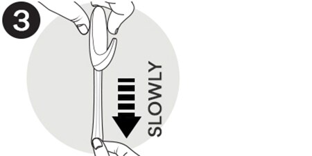 Icon showing to slowly stretch the Command™ strip straight down.
