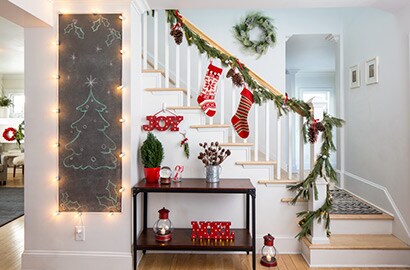 Christmas decorations on staircase